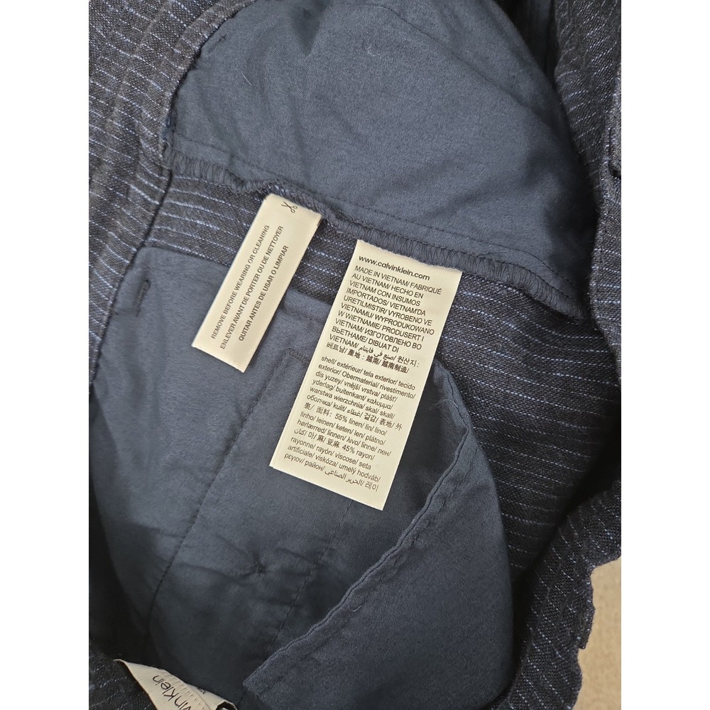 Calvin Klein Shorts Mens 32 Linen Blend Navy Pinstripe Drawstring Preppy NEW - Picture 9 of 11
